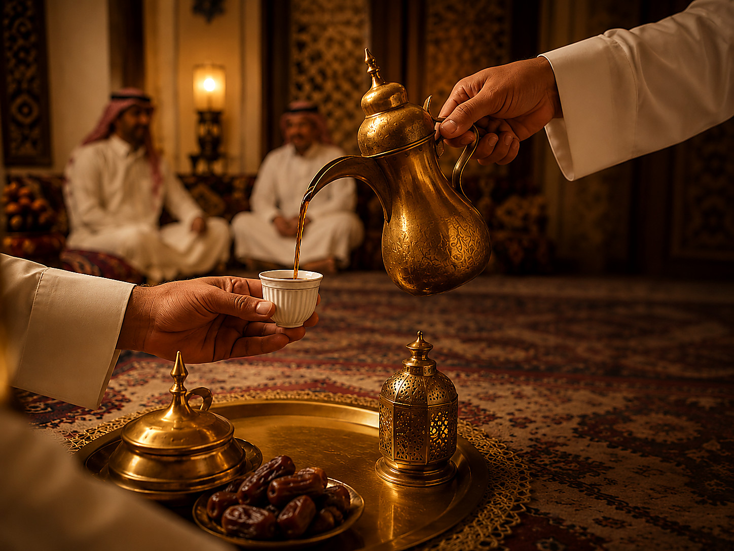 Serving Arabic coffee in a majlis
